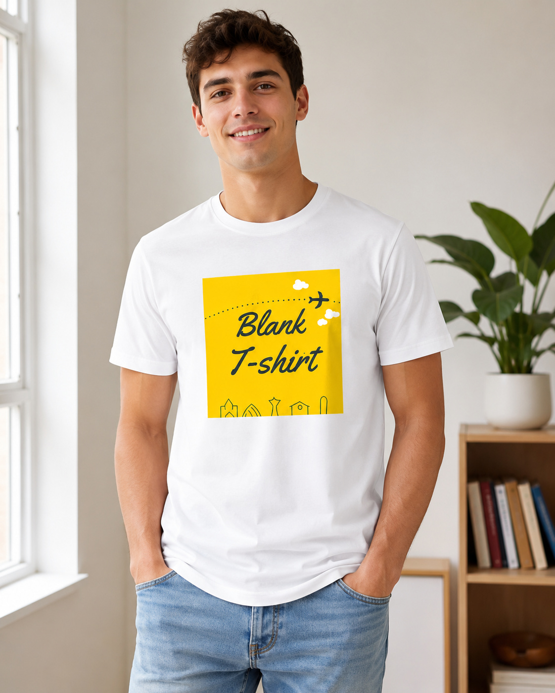 Lifestyle model wearing the same T-shirt, created using ListingReady while preserving the original colour, print, stitching, collar and proportions.