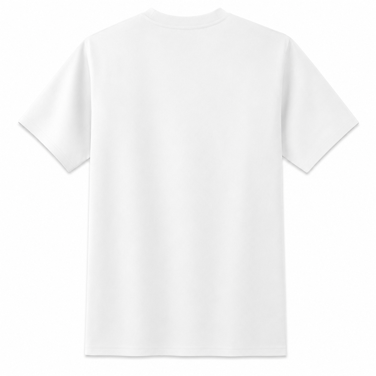 Professional back-view image of the same T-shirt, created using ListingReady without inventing rear details or changing the original colour, print, stitching, collar and proportions.