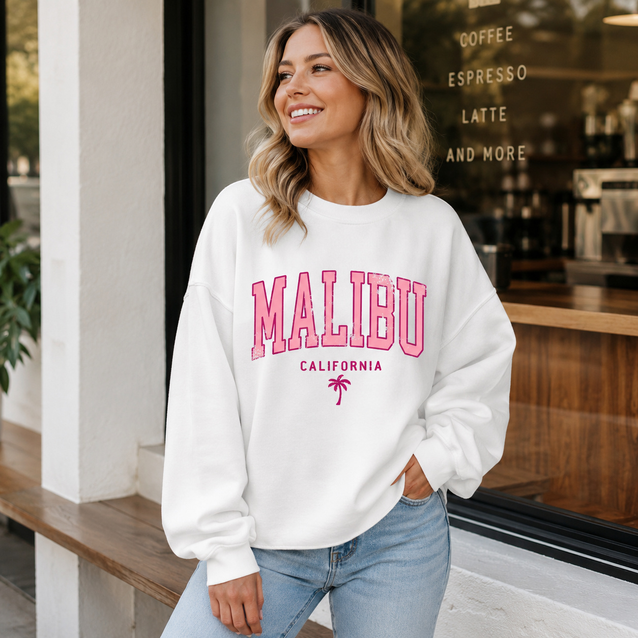 Lifestyle model wearing the same hoodie or sweatshirt, created using ListingReady while preserving the original colour, print, hood, drawstrings, cuffs, stitching and proportions.