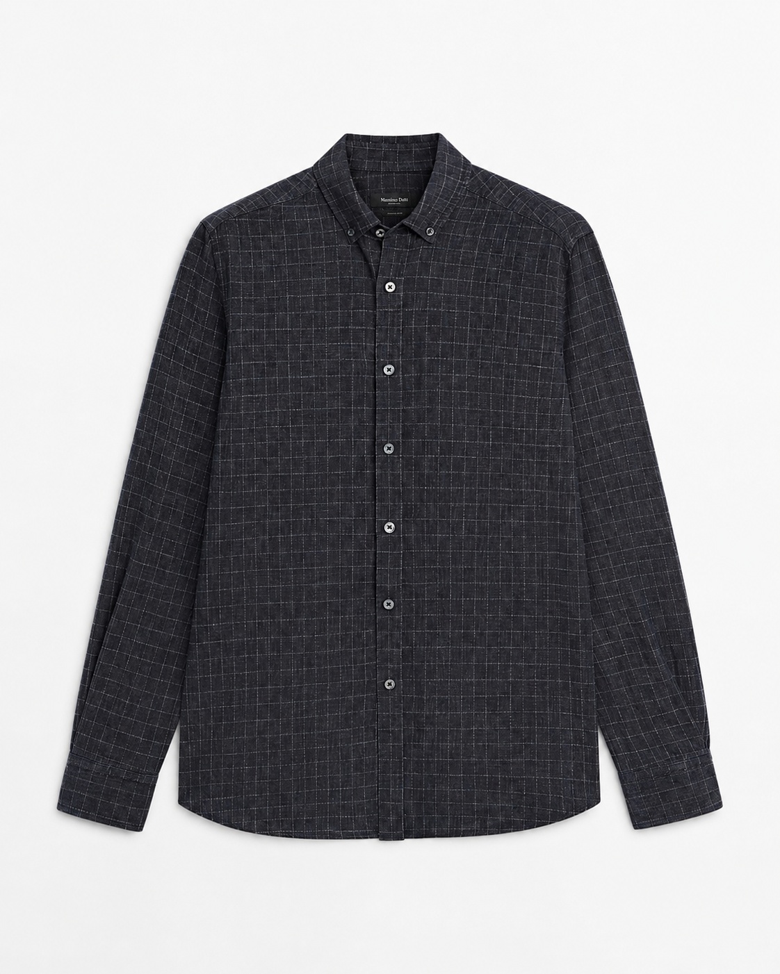 Top-down flat lay image of the same shirt, created using ListingReady with the full product visible and the original colour, pattern, collar, buttons, sleeves, cuffs and proportions preserved.