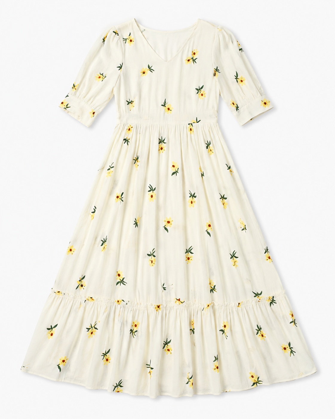 ListingsReady flat-lay result showing the same dress on a clean neutral surface