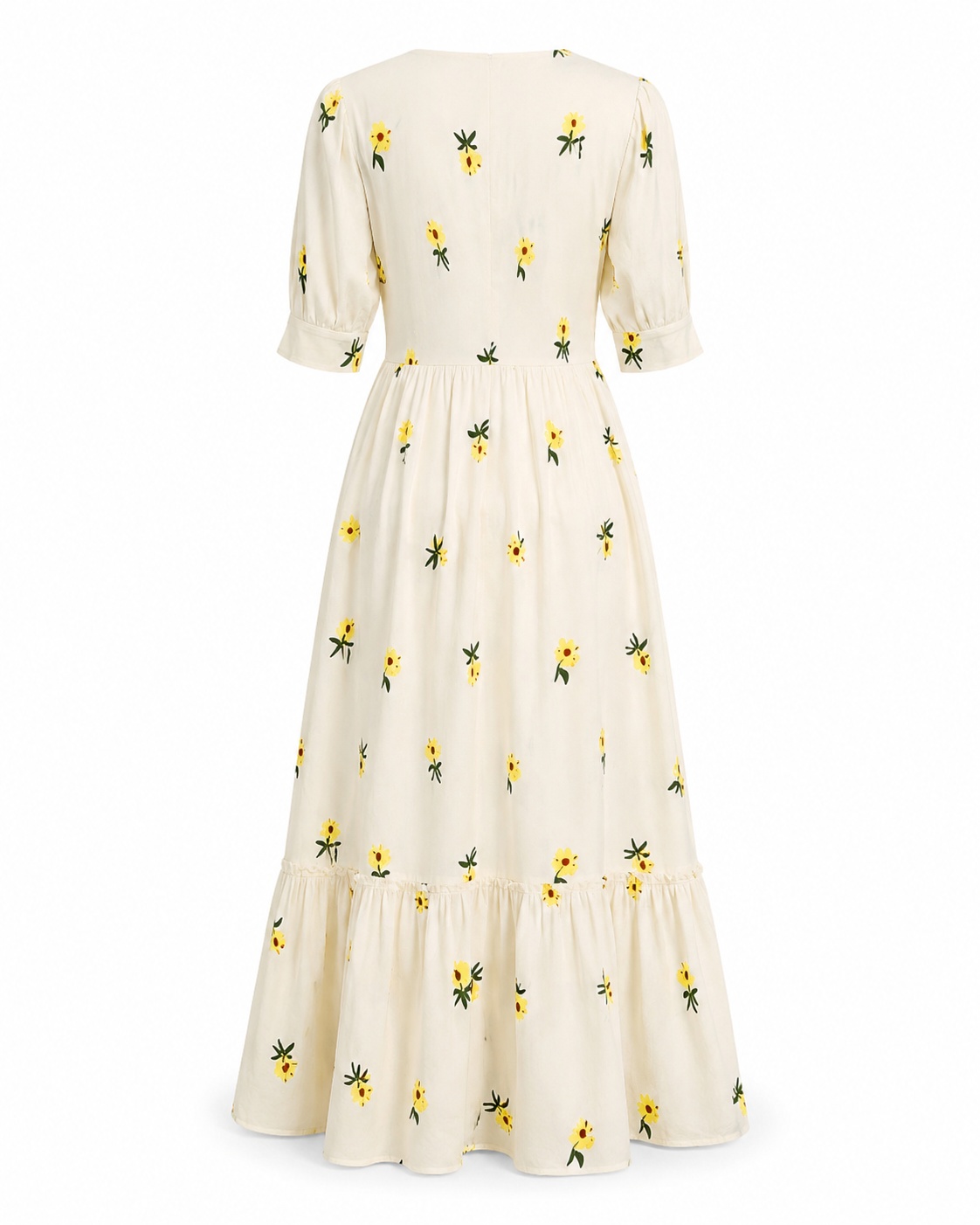 Professional back-view image of the same dress, created using ListingReady without inventing rear details or changing the original colour, print, neckline, waistline, hemline and proportions.