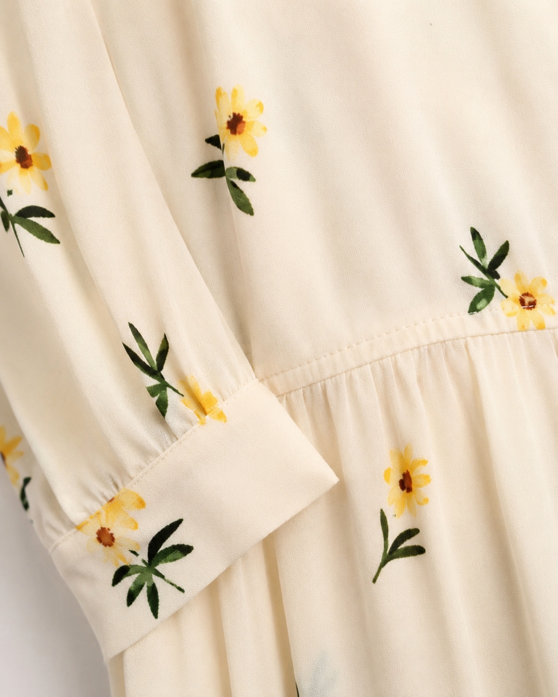Fabric / Pattern Close-Up result for the same dress, created using ListingReady while preserving the original colour, print, neckline, waistline, hemline and proportions.