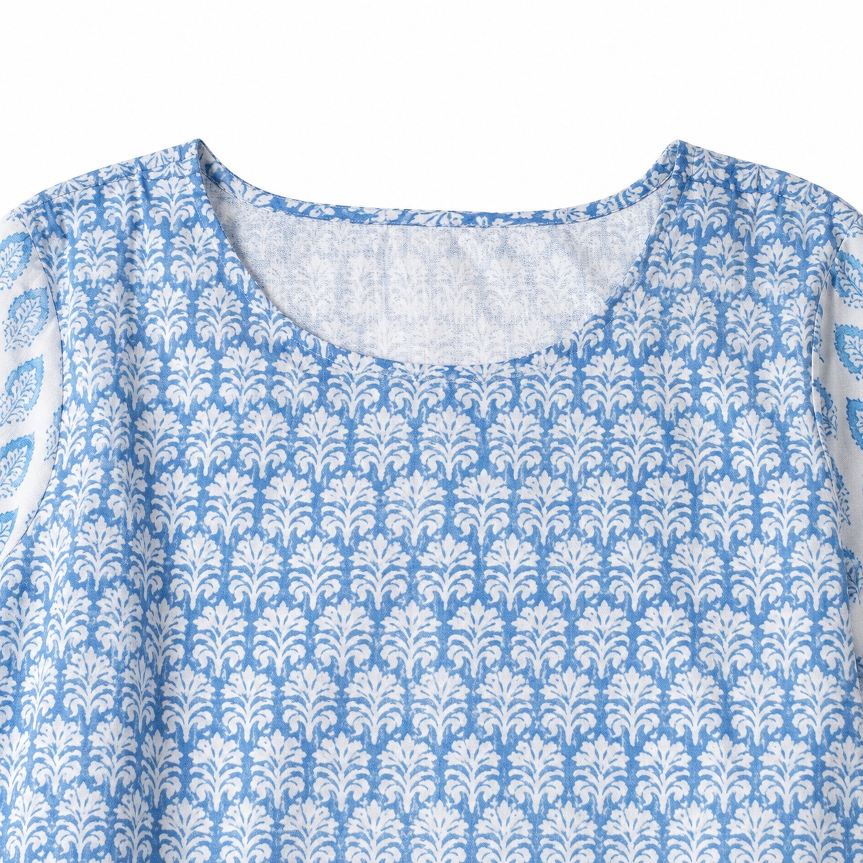 ListingsReady close-up result highlighting the neckline and embroidery of a kurti
