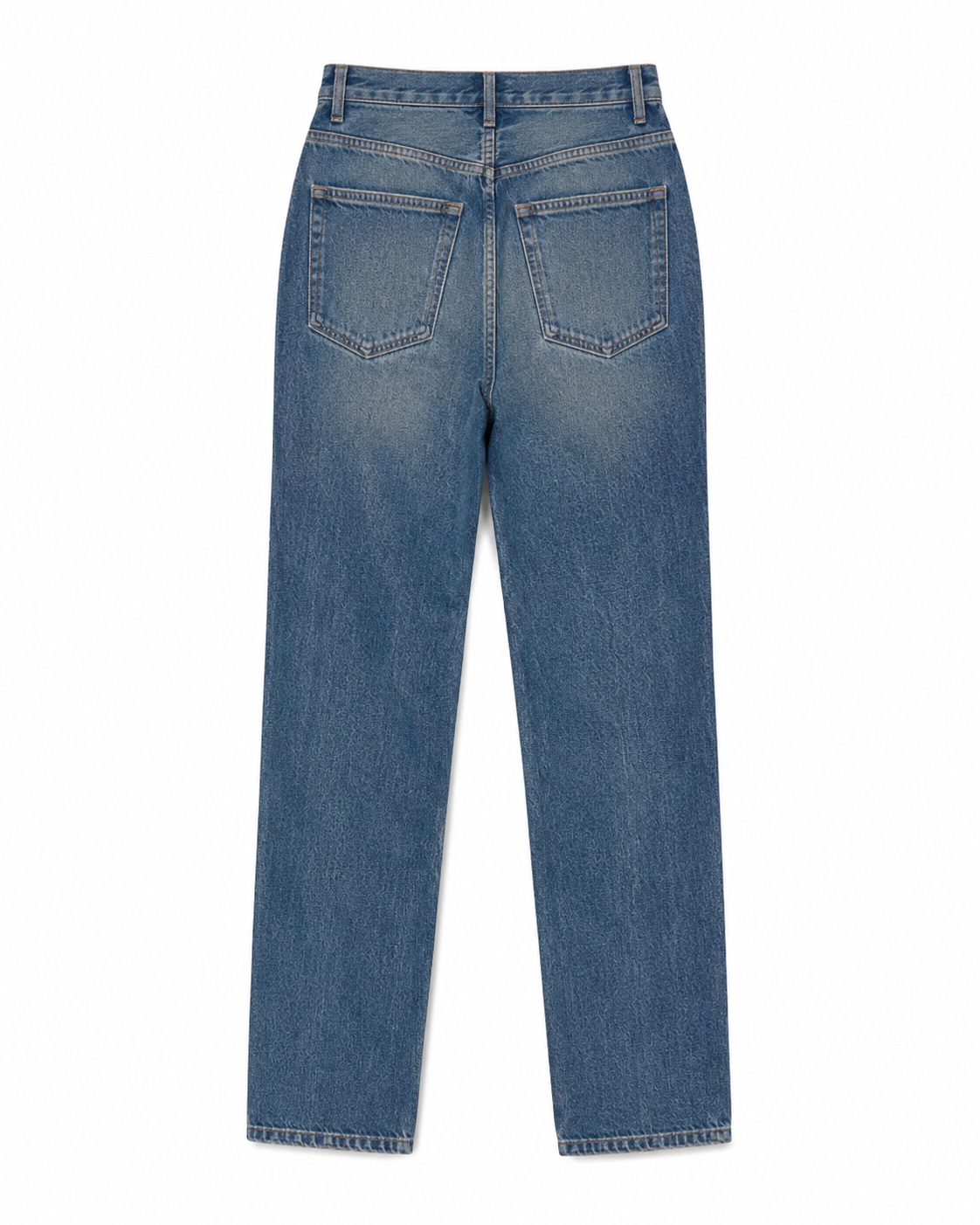 Professional back-view image of the same jeans or pants, created using ListingReady without inventing rear details or changing the original wash, waistband, pockets, stitching, seams, hem and proportions.
